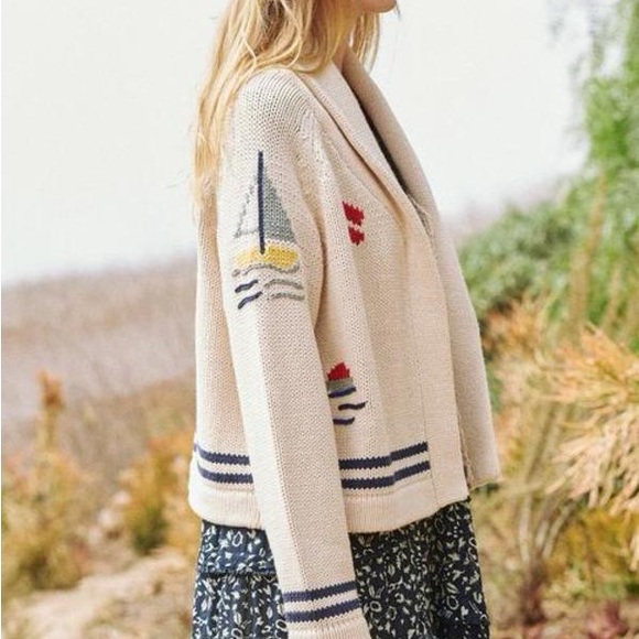 THE GREAT. Sweaters - THE GREAT. Cream Cardigan with Nautical Motifs
